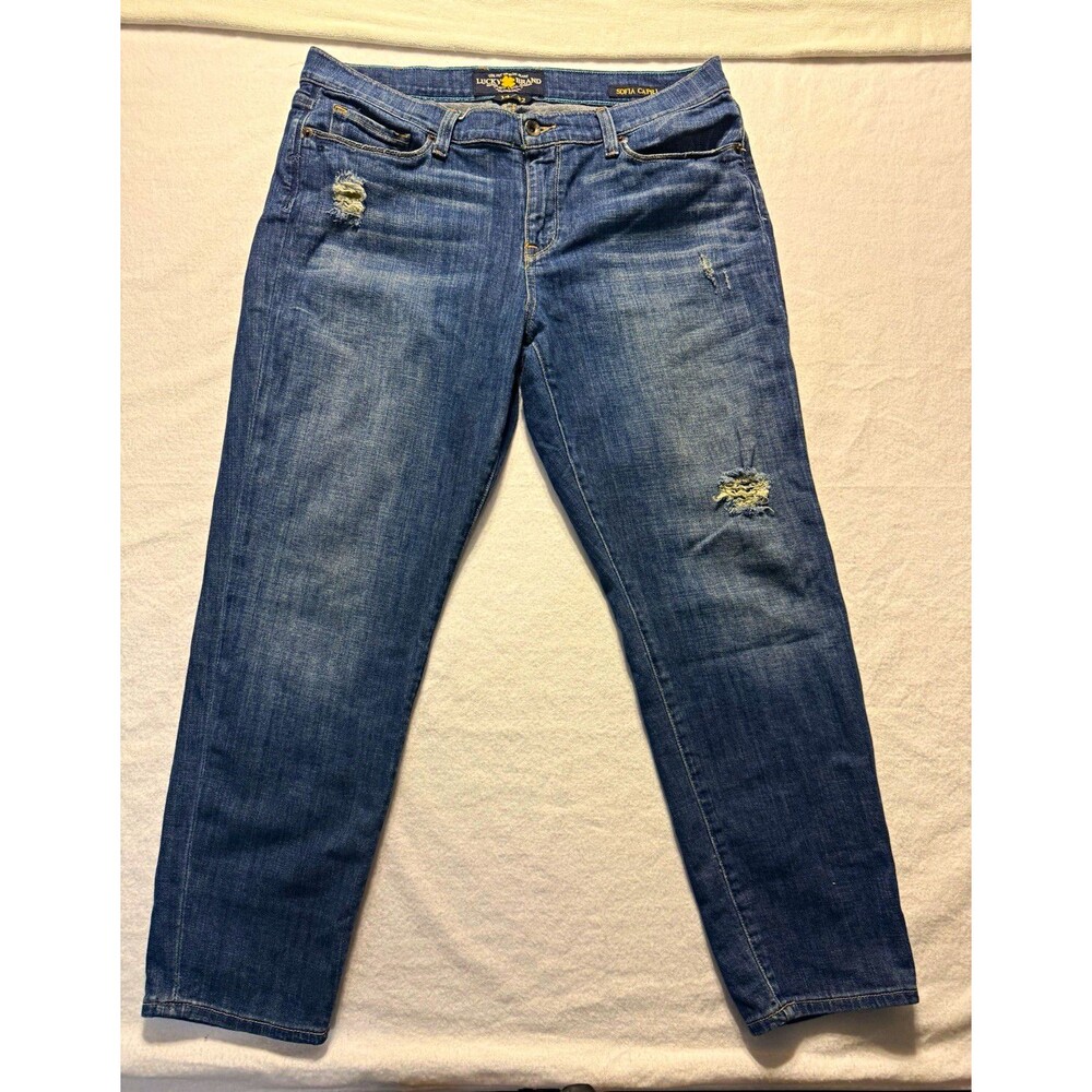 Lucky Brand Sofia Capri Jeans Women’s 14/32 Blue Distressed Cropped Denim